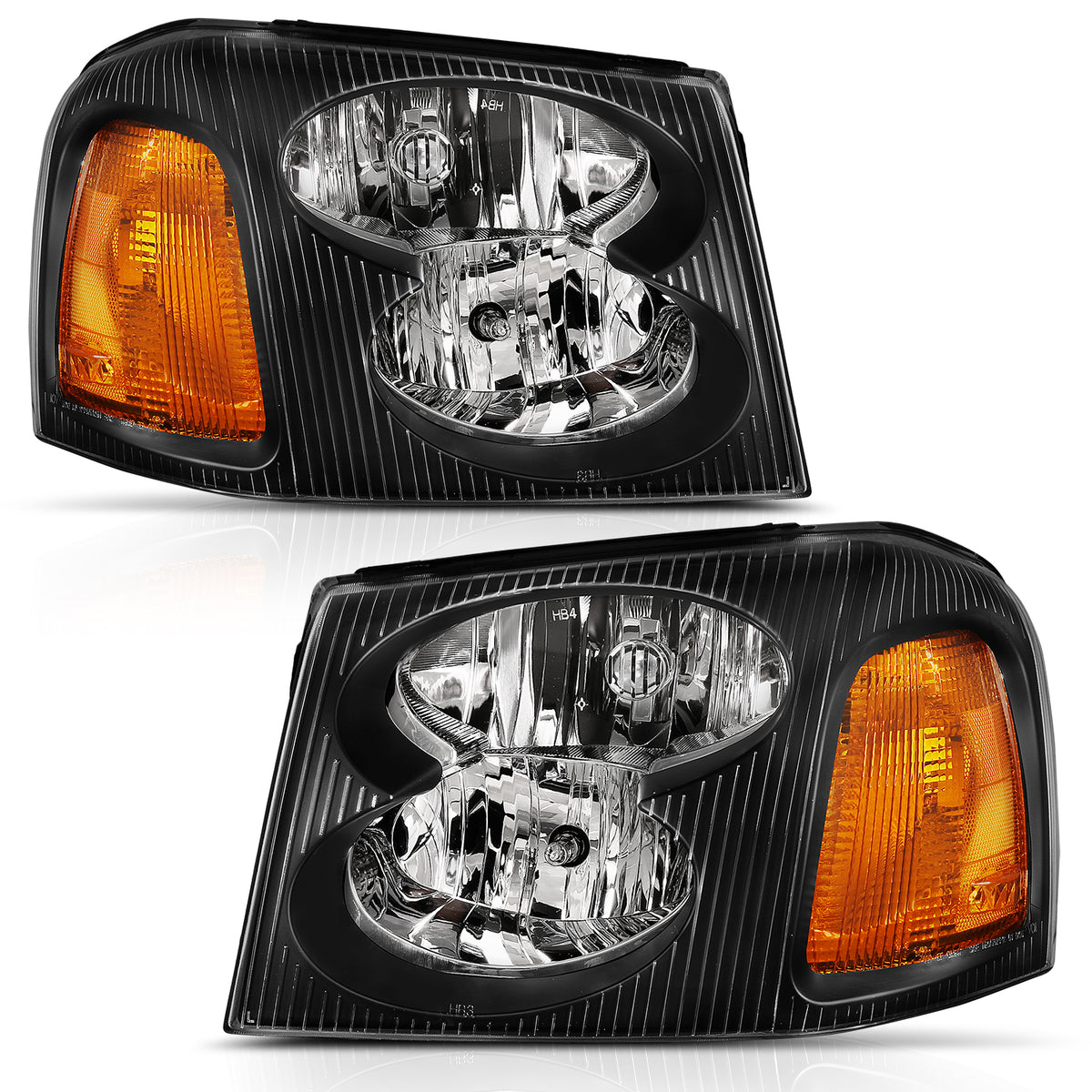 Crystal Headlight Black Amber GMC Envoy 2002-2009 AnzoUSA
