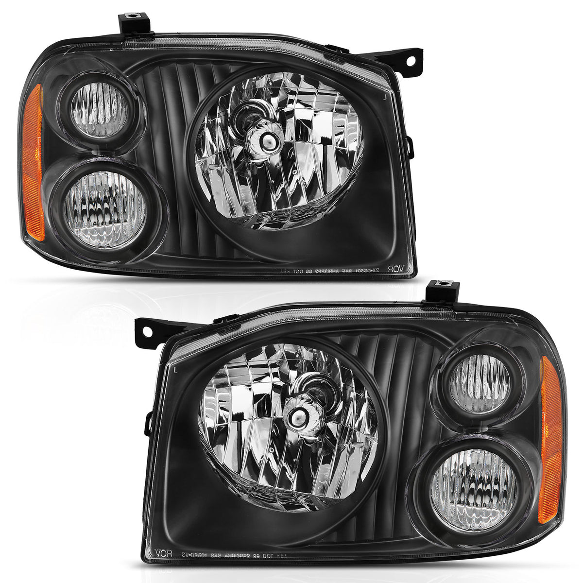 Crystal Headlight Black Amber Reflector Nissan Frontier 2001-2004 AnzoUSA