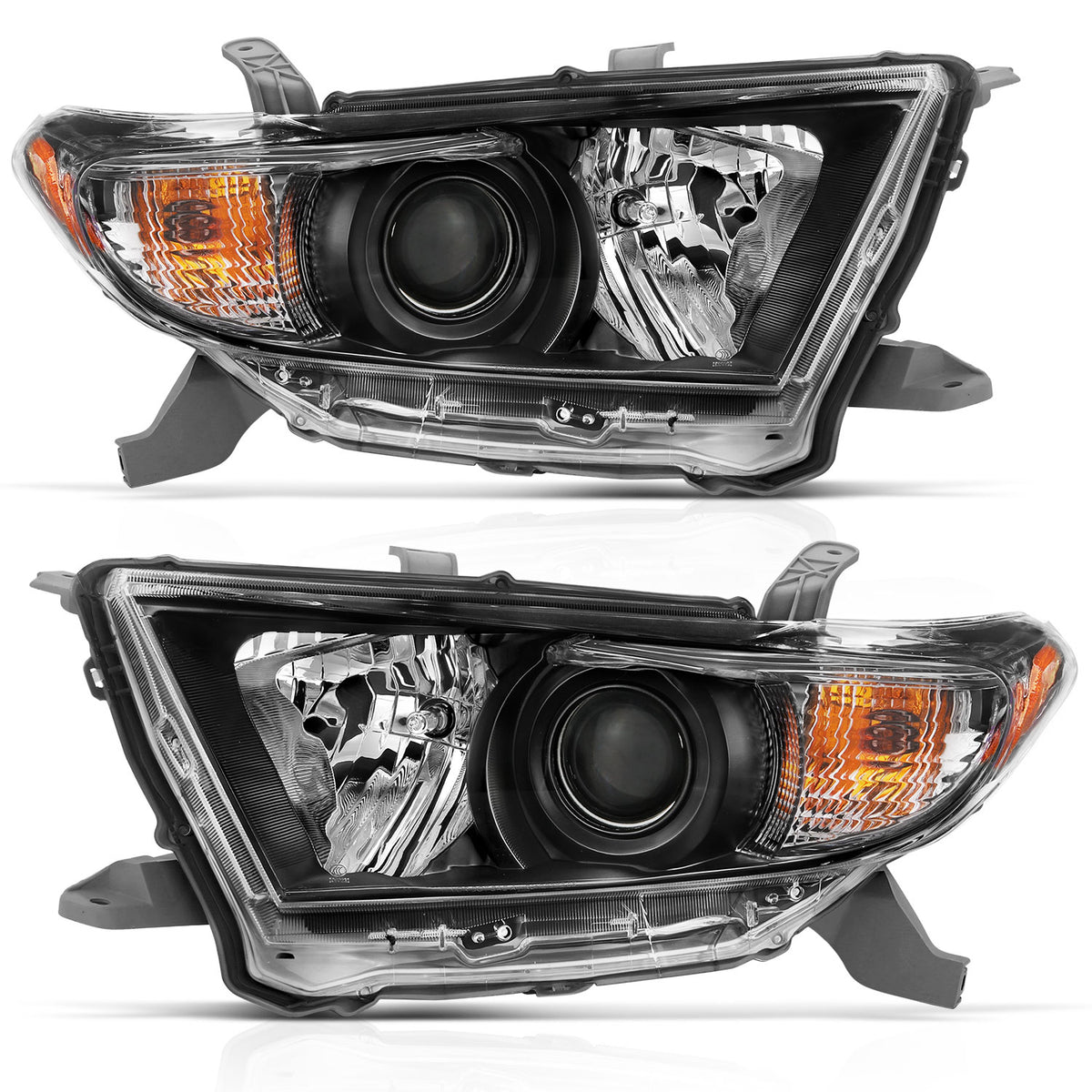 Projector Headlights Headlight Black Amber Toyota Highlander 2011-2013 AnzoUSA