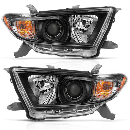 Projector Headlights Headlight Black Amber Toyota Highlander 2011-2013 AnzoUSA