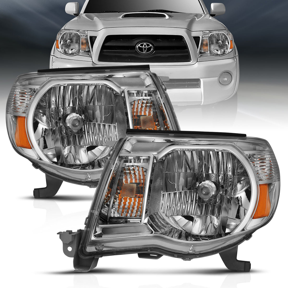Crystal Headlight Chrome Amber Toyota Tacoma 2005-2011 AnzoUSA