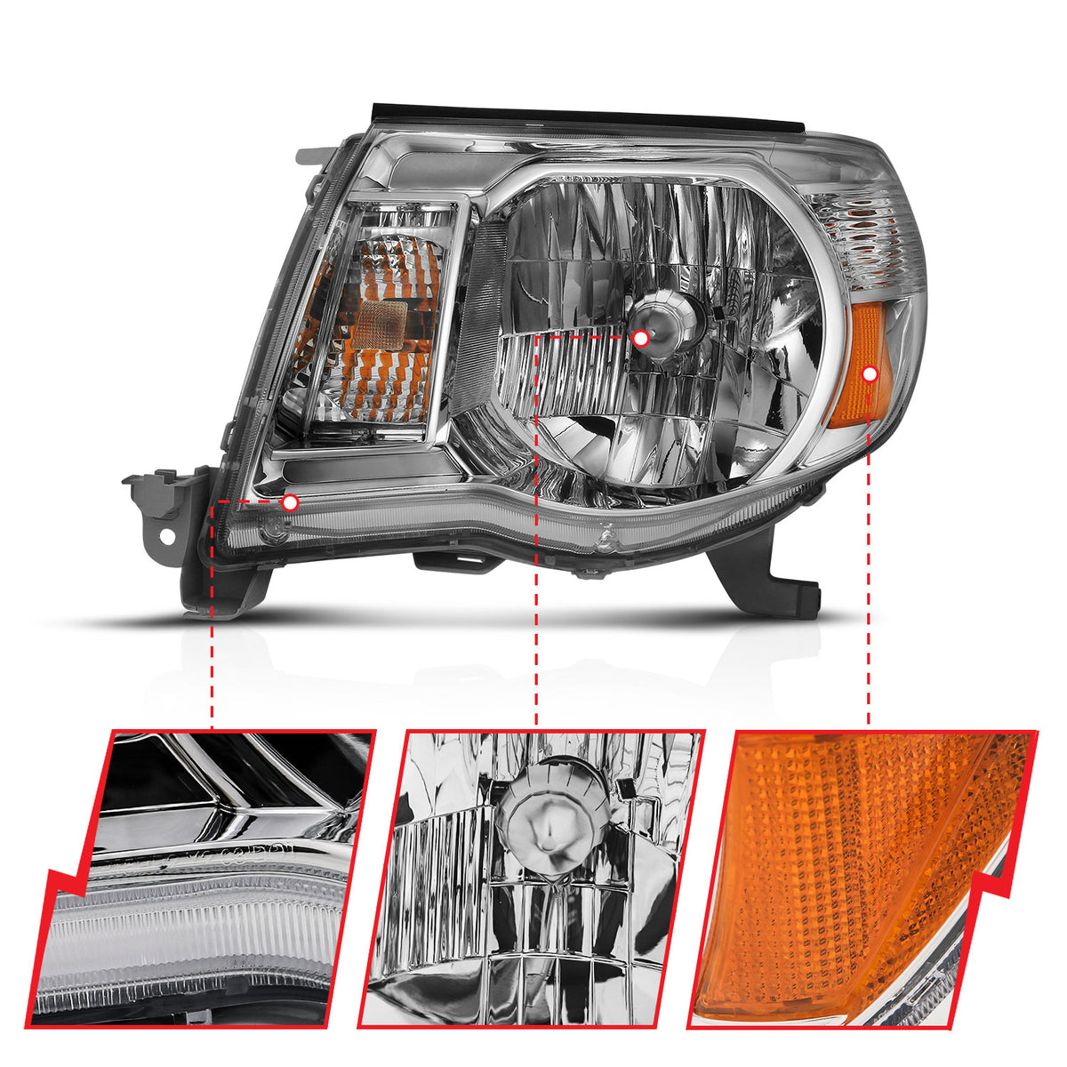 Crystal Headlight Chrome Amber Toyota Tacoma 2005-2011 AnzoUSA-2