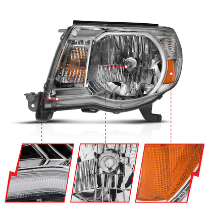 Crystal Headlight Chrome Amber Toyota Tacoma 2005-2011 AnzoUSA-2