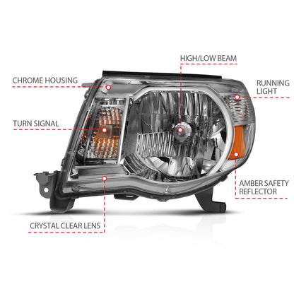 Crystal Headlight Chrome Amber Toyota Tacoma 2005-2011 AnzoUSA-3