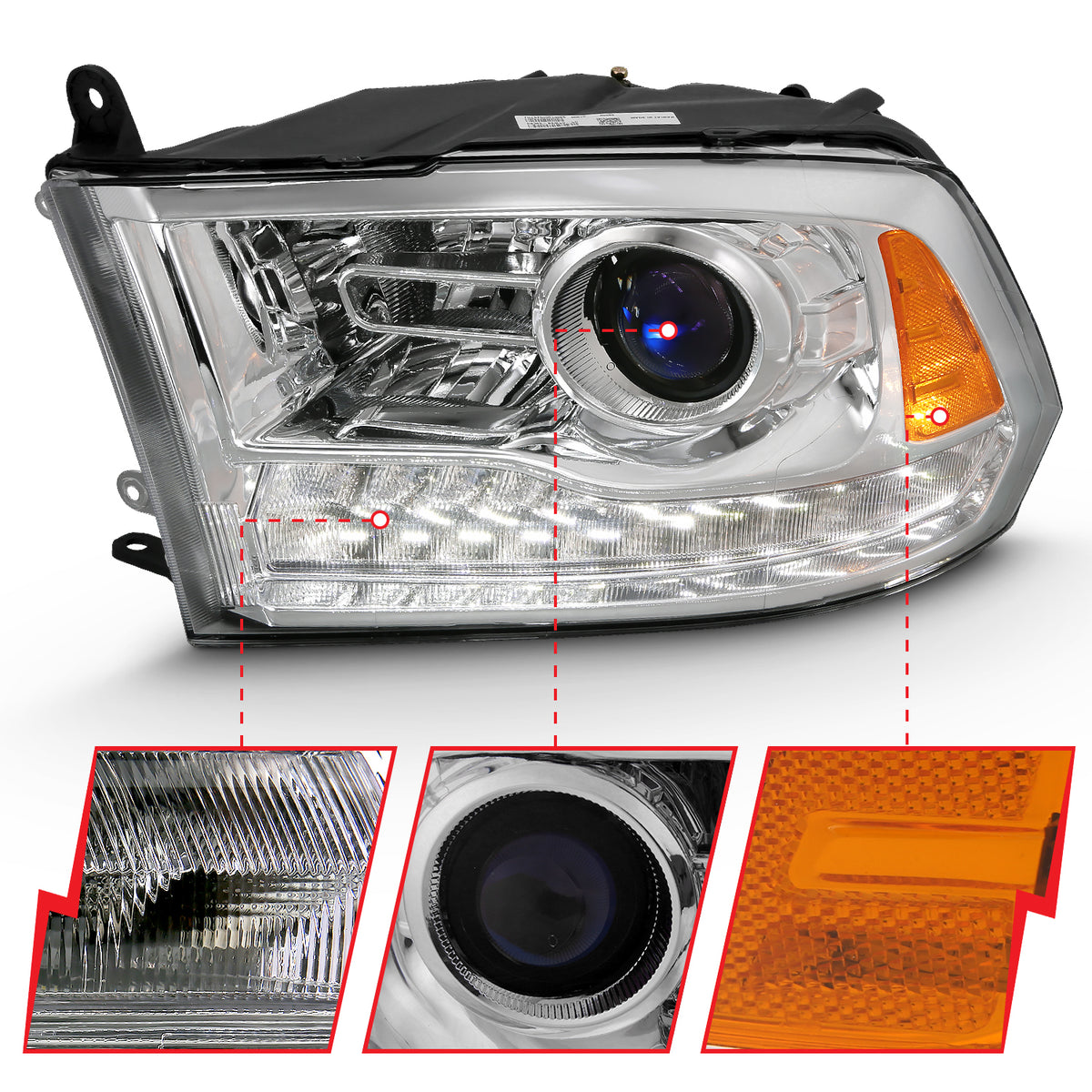 Projector Headlights W/ Halo Projector Plank Style Switchback H.l Halo Chrome Amber (Oe Style)Ram 1500/2500/3500 2011-2018 AnzoUSA-1