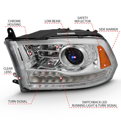 Projector Headlights W/ Halo Projector Plank Style Switchback H.l Halo Chrome Amber (Oe Style)Ram 1500/2500/3500 2011-2018 AnzoUSA-2