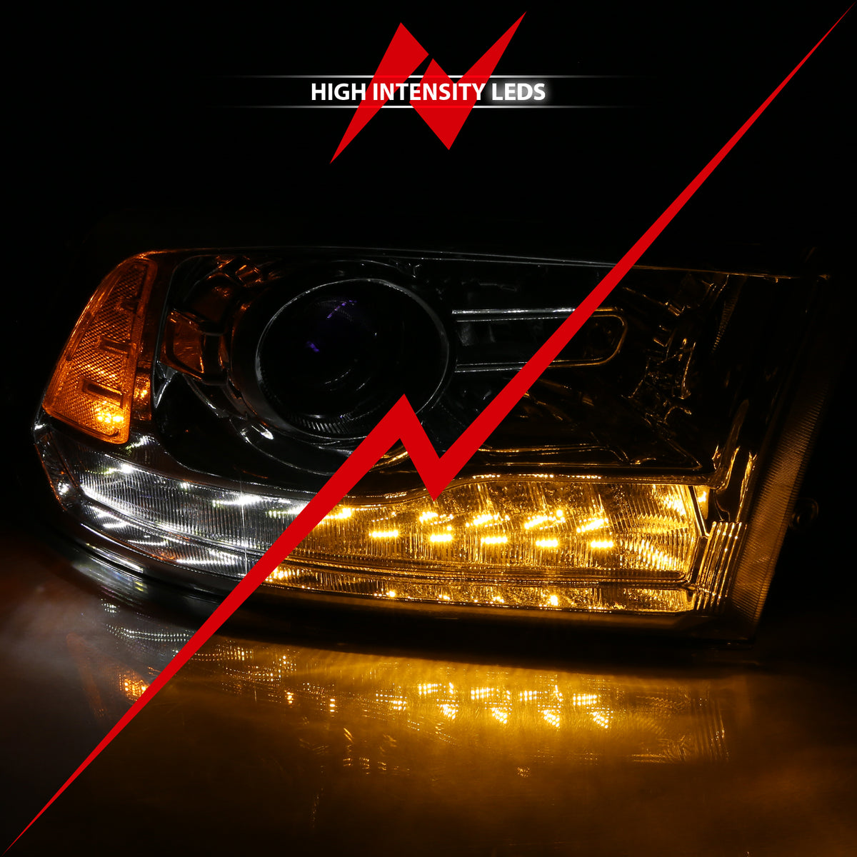 Projector Headlights W/ Halo Projector Plank Style Switchback H.l Halo Chrome Amber (Oe Style)Ram 1500/2500/3500 2011-2018 AnzoUSA-4