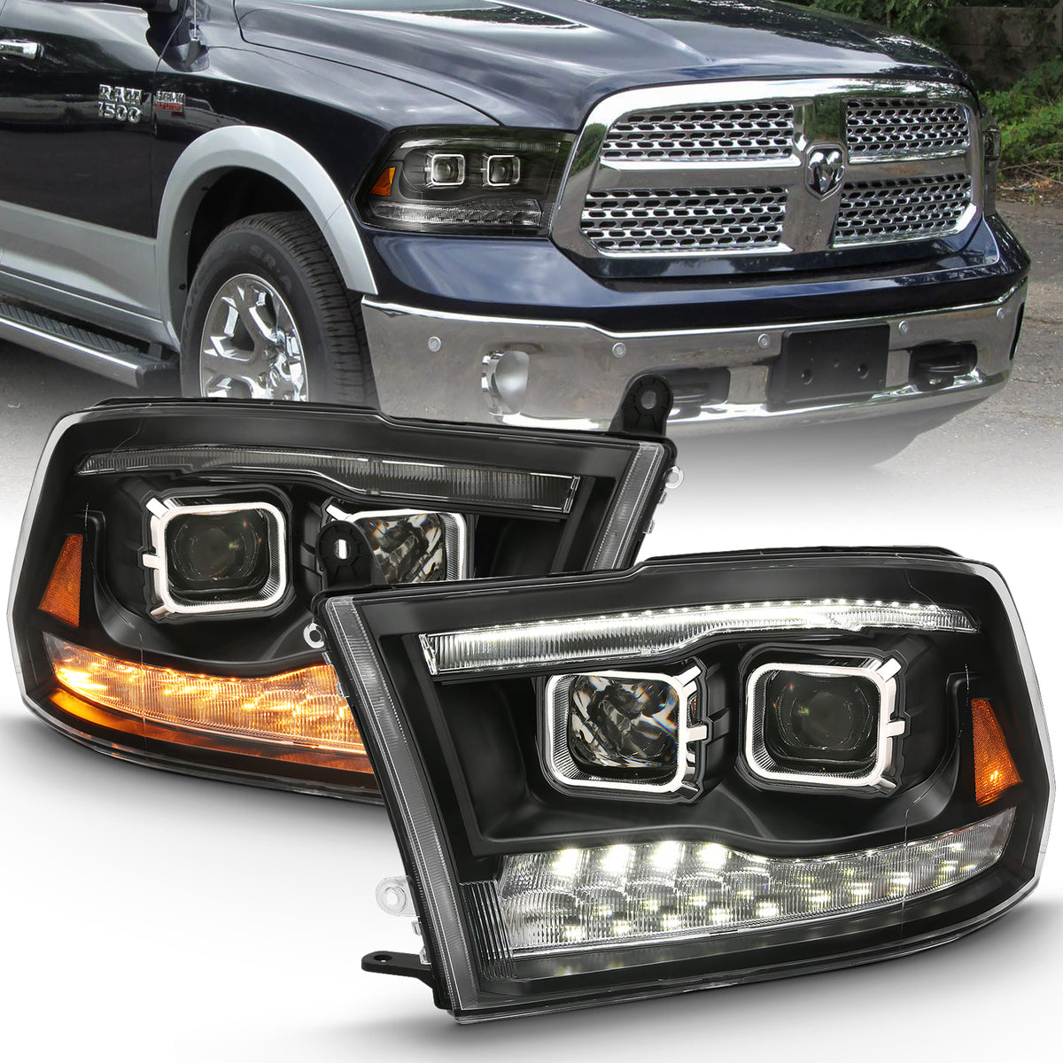 Projector Headlights Black Housing W/SwitchbackRam 1500/2500/3500 2011-2018 AnzoUSA