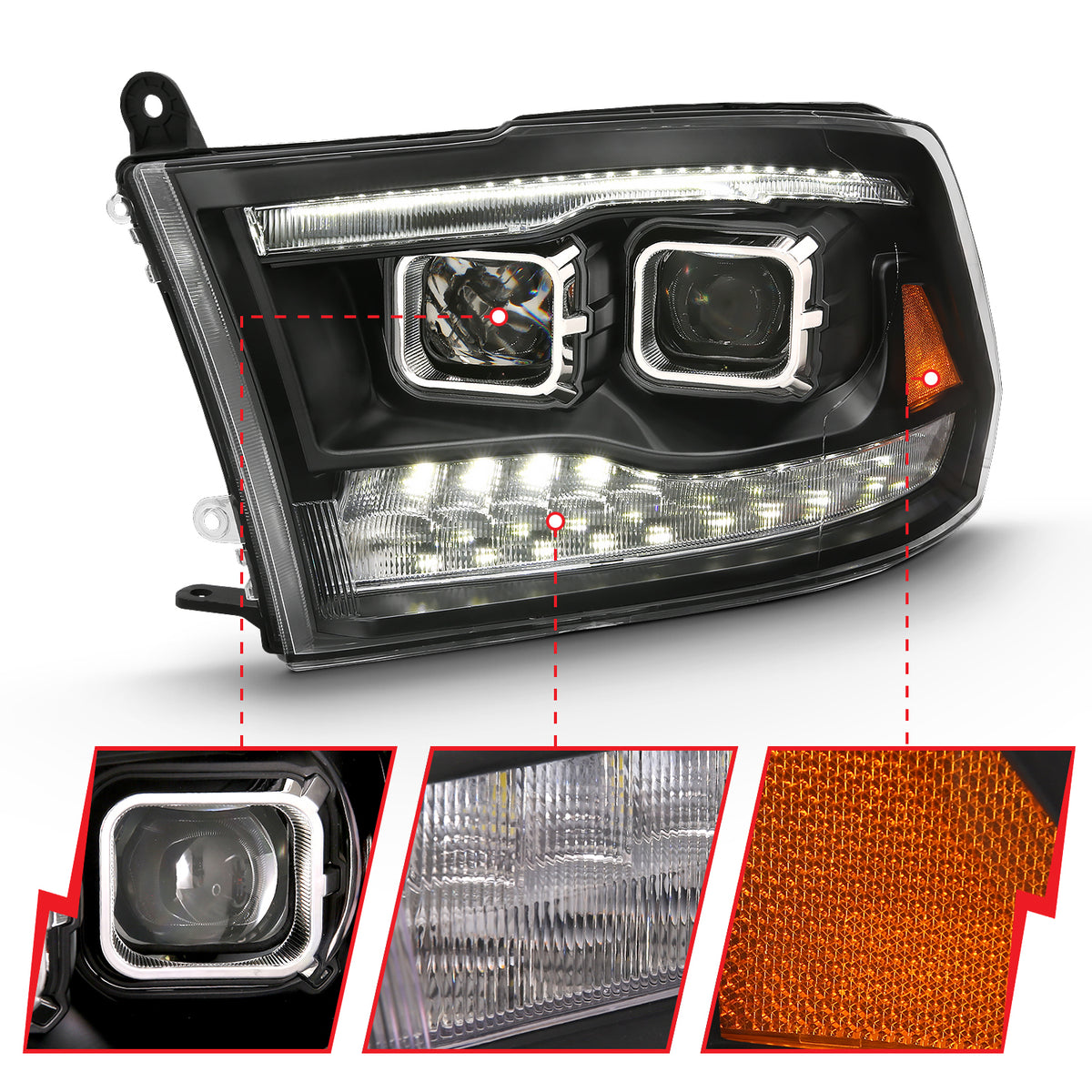 Projector Headlights Black Housing W/SwitchbackRam 1500/2500/3500 2011-2018 AnzoUSA-2