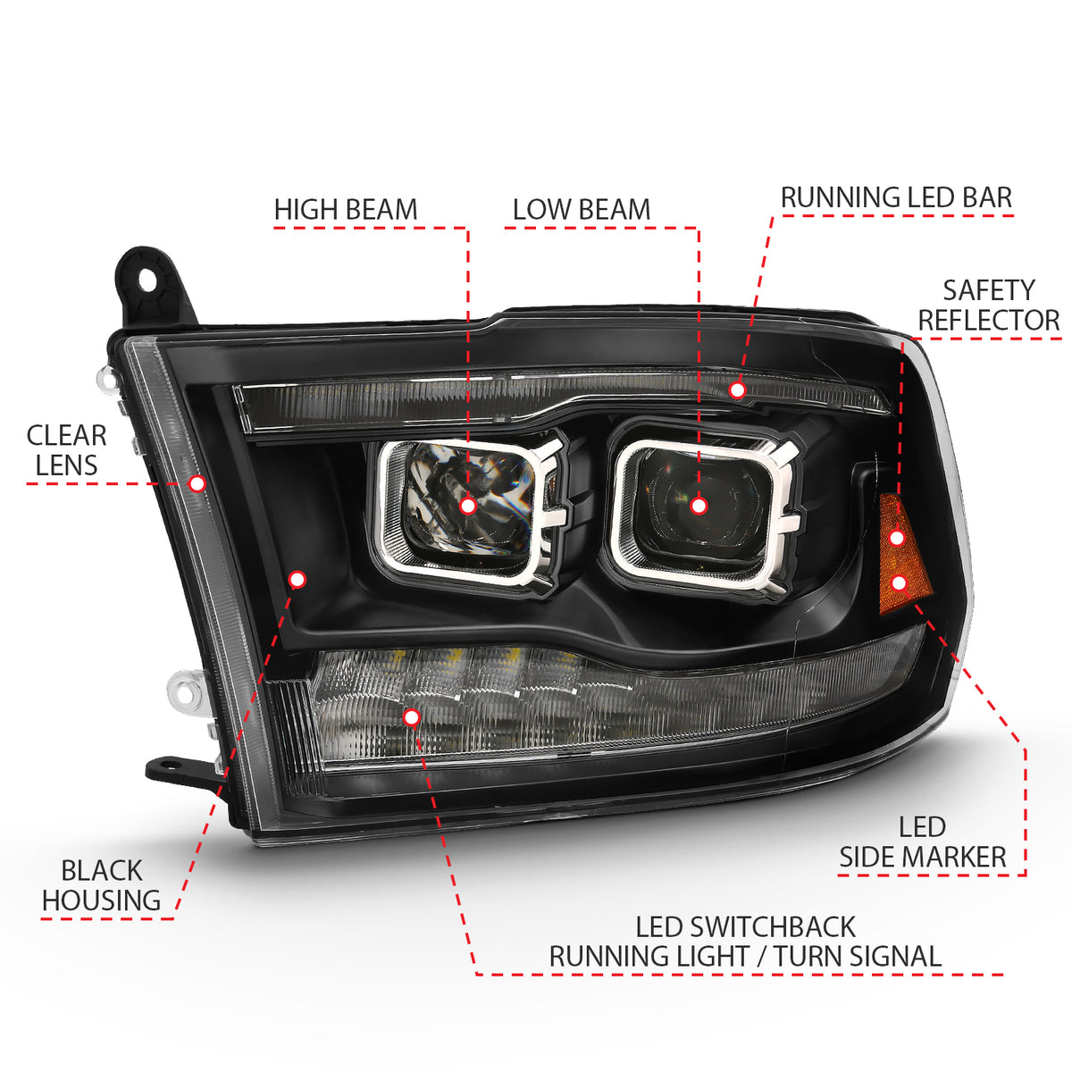 Projector Headlights Black Housing W/SwitchbackRam 1500/2500/3500 2011-2018 AnzoUSA-3