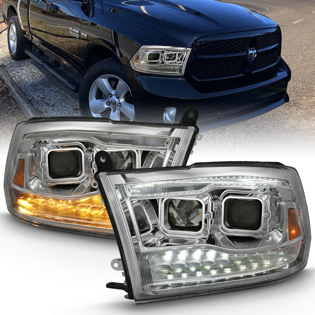 Projector Headlights Chrome Housing W/SwitchbackRam 1500/2500/3500 2011-2018 AnzoUSA