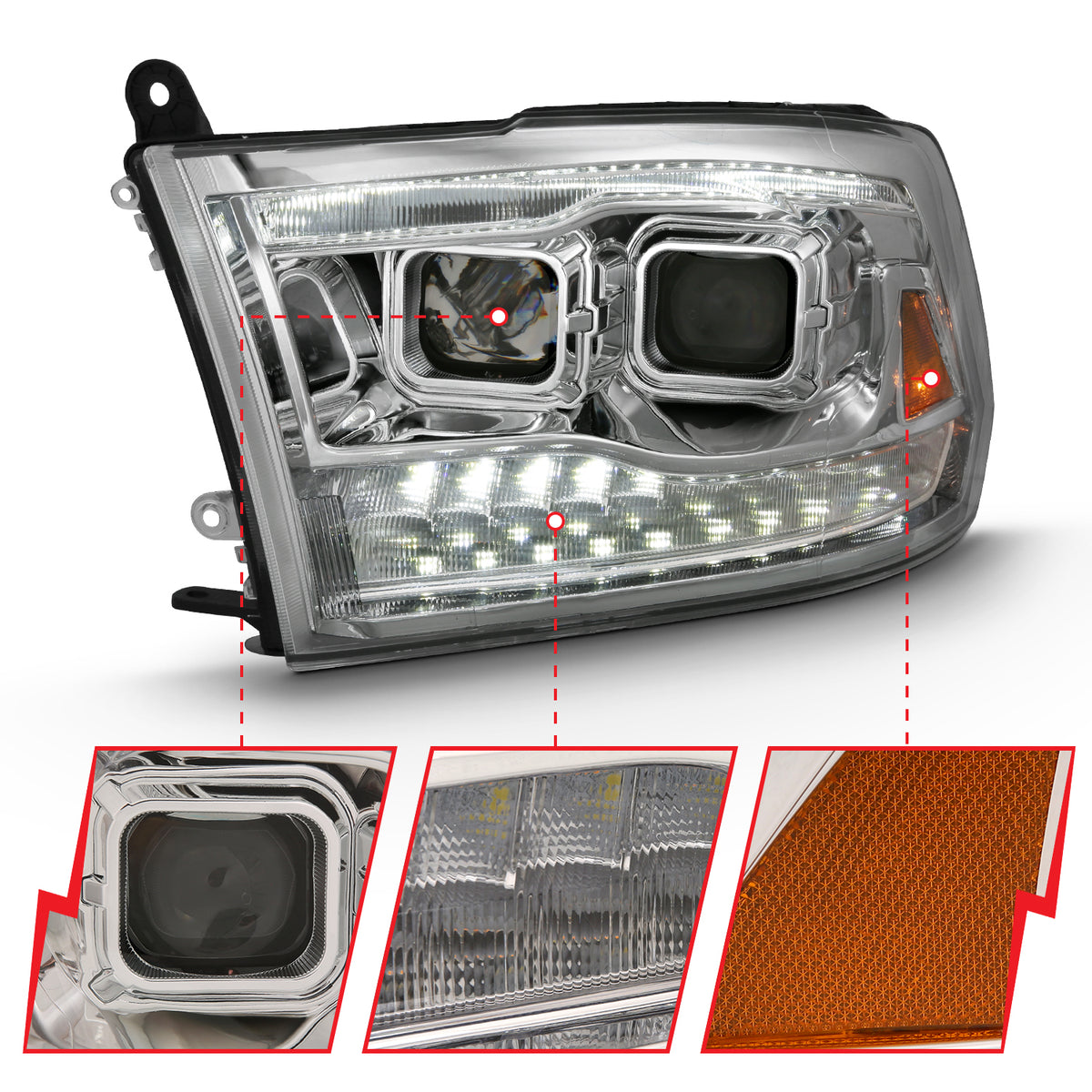 Projector Headlights Chrome Housing W/SwitchbackRam 1500/2500/3500 2011-2018 AnzoUSA-2