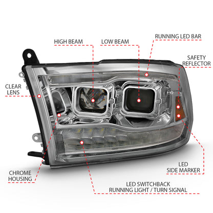 Projector Headlights Chrome Housing W/SwitchbackRam 1500/2500/3500 2011-2018 AnzoUSA-3