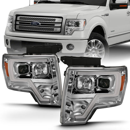 Projector Headlights Headlight Plank Style Chrome Amber Pair Ford F-150 2009-2014 AnzoUSA