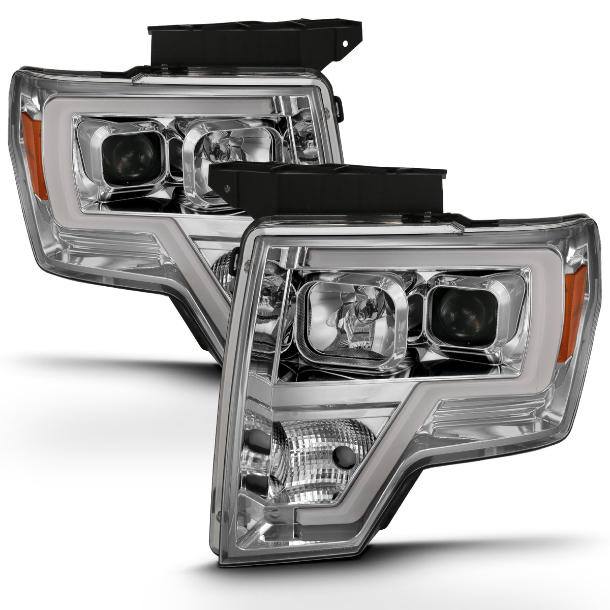 Projector Headlights Headlight Plank Style Chrome Amber Pair Ford F-150 2009-2014 AnzoUSA-1