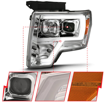 Projector Headlights Headlight Plank Style Chrome Amber Pair Ford F-150 2009-2014 AnzoUSA-2