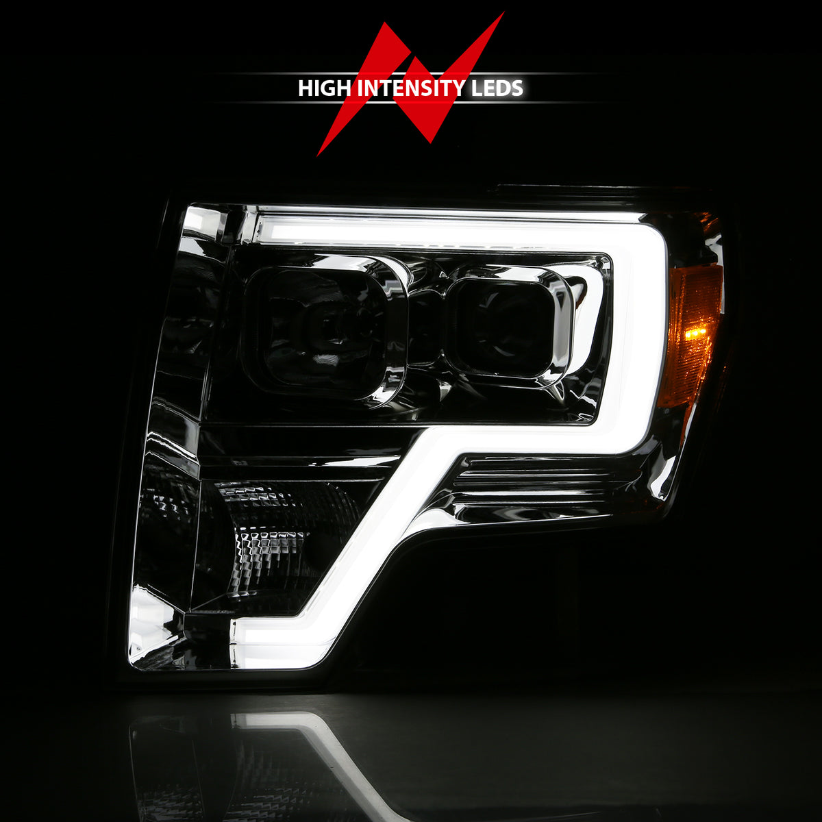 Projector Headlights Headlight Plank Style Chrome Amber Pair Ford F-150 2009-2014 AnzoUSA-5