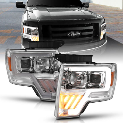Projector Headlights Headlight Chrome Amber Pair Ford F-150 2009-2014 AnzoUSA