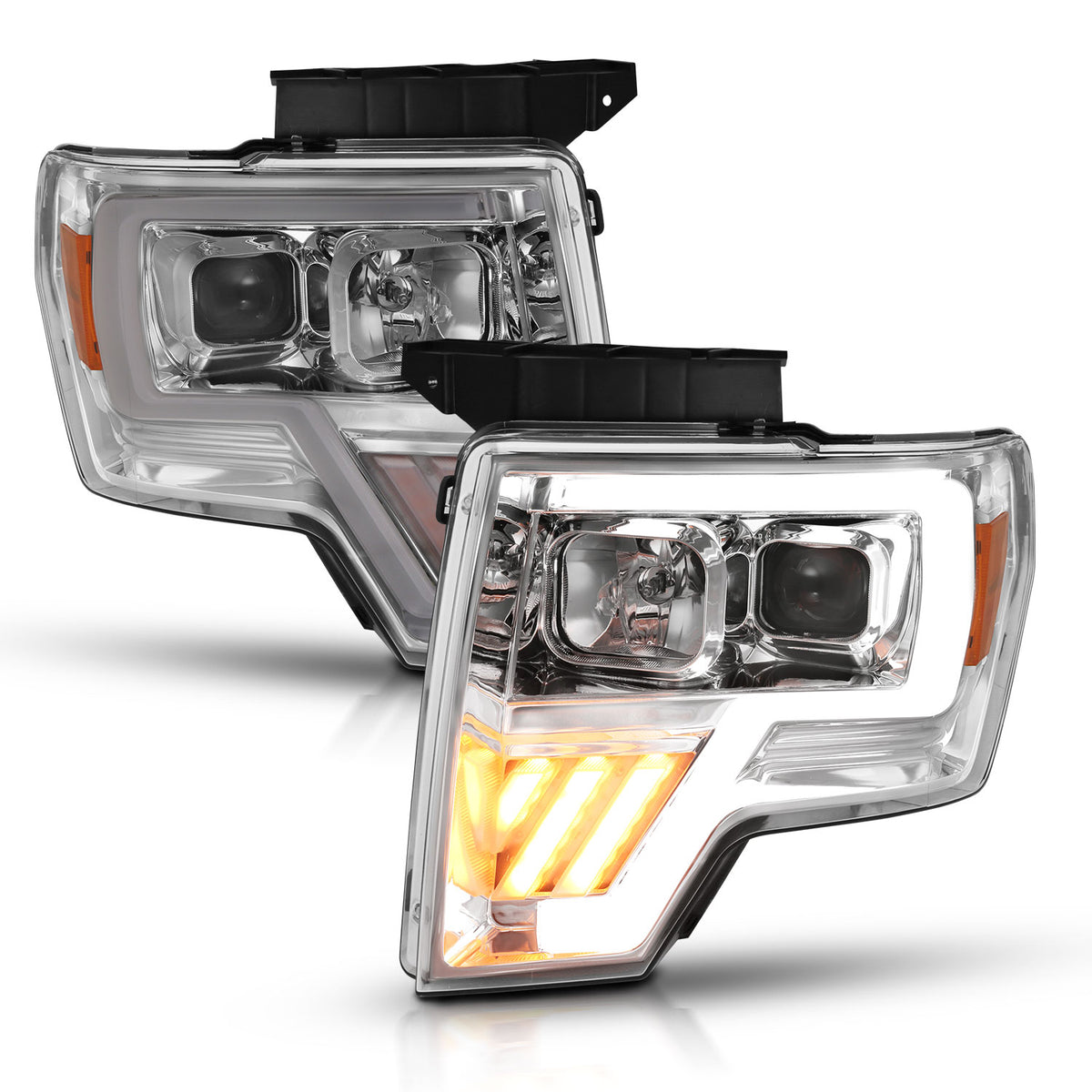 Projector Headlights Headlight Chrome Amber Pair Ford F-150 2009-2014 AnzoUSA-1