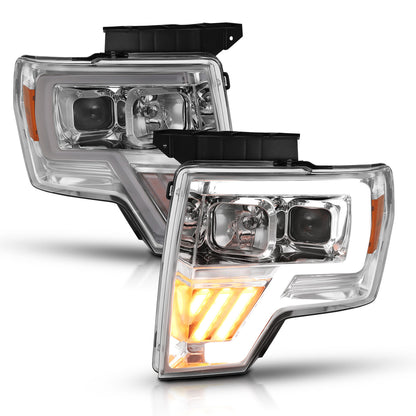 Projector Headlights Headlight Chrome Amber Pair Ford F-150 2009-2014 AnzoUSA-1