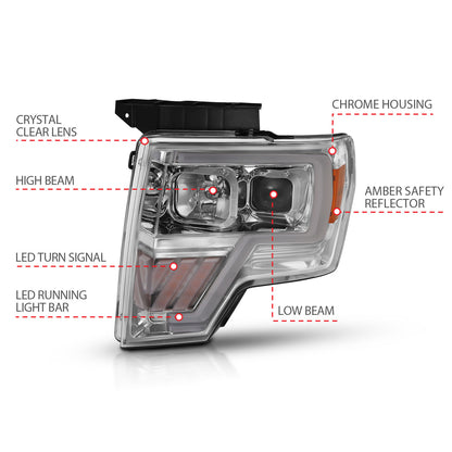 Projector Headlights Headlight Chrome Amber Pair Ford F-150 2009-2014 AnzoUSA-3