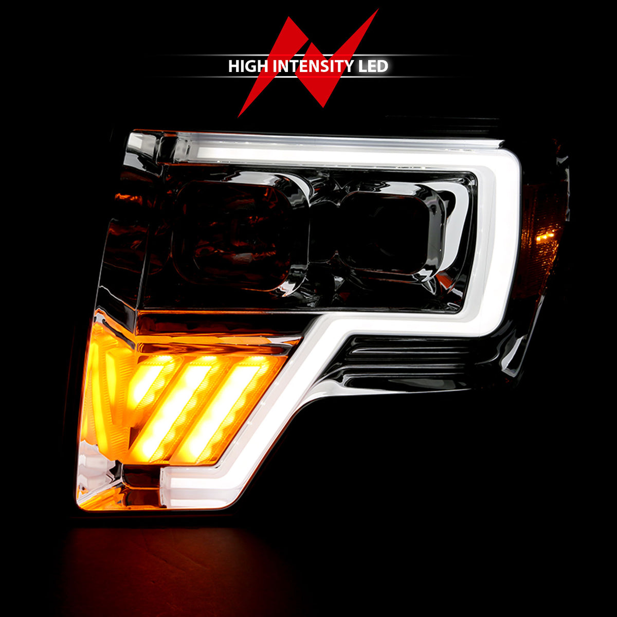 Projector Headlights Headlight Chrome Amber Pair Ford F-150 2009-2014 AnzoUSA-5
