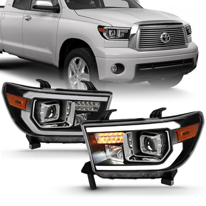Projector Headlights Plank Style Black Housing (LED High Beam, Halogen Bulb Version) Toyota Sequoia 2008-2017, Toyota Tundra 2007-2013 AnzoUSA