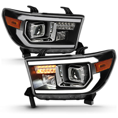 Projector Headlights Plank Style Black Housing (LED High Beam, Halogen Bulb Version) Toyota Sequoia 2008-2017, Toyota Tundra 2007-2013 AnzoUSA-1