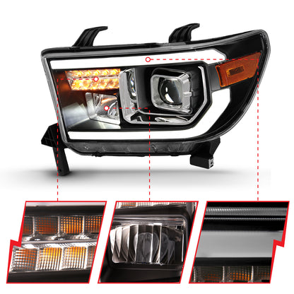 Projector Headlights Plank Style Black Housing (LED High Beam, Halogen Bulb Version) Toyota Sequoia 2008-2017, Toyota Tundra 2007-2013 AnzoUSA-2