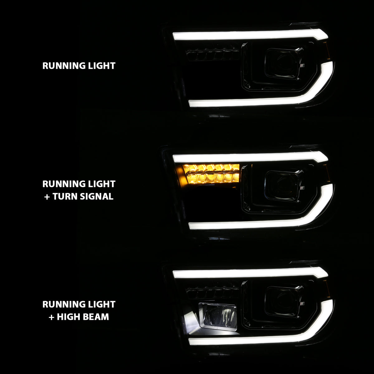 Projector Headlights Plank Style Black Housing (LED High Beam, Halogen Bulb Version) Toyota Sequoia 2008-2017, Toyota Tundra 2007-2013 AnzoUSA-6