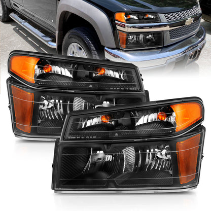 Headlight Set Crystal Headlights Black Housing Clear Lens 4pcs (Oe Replcement) GMC Canyon 2004-2006 AnzoUSA