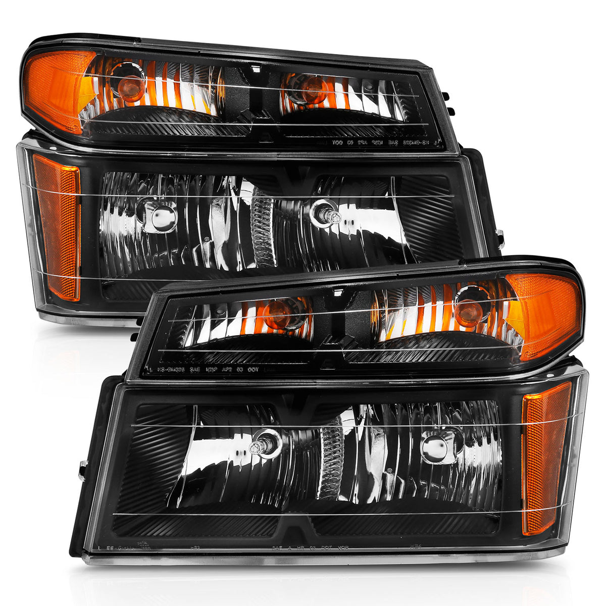 Headlight Set Crystal Headlights Black Housing Clear Lens 4pcs (Oe Replcement) GMC Canyon 2004-2006 AnzoUSA-1