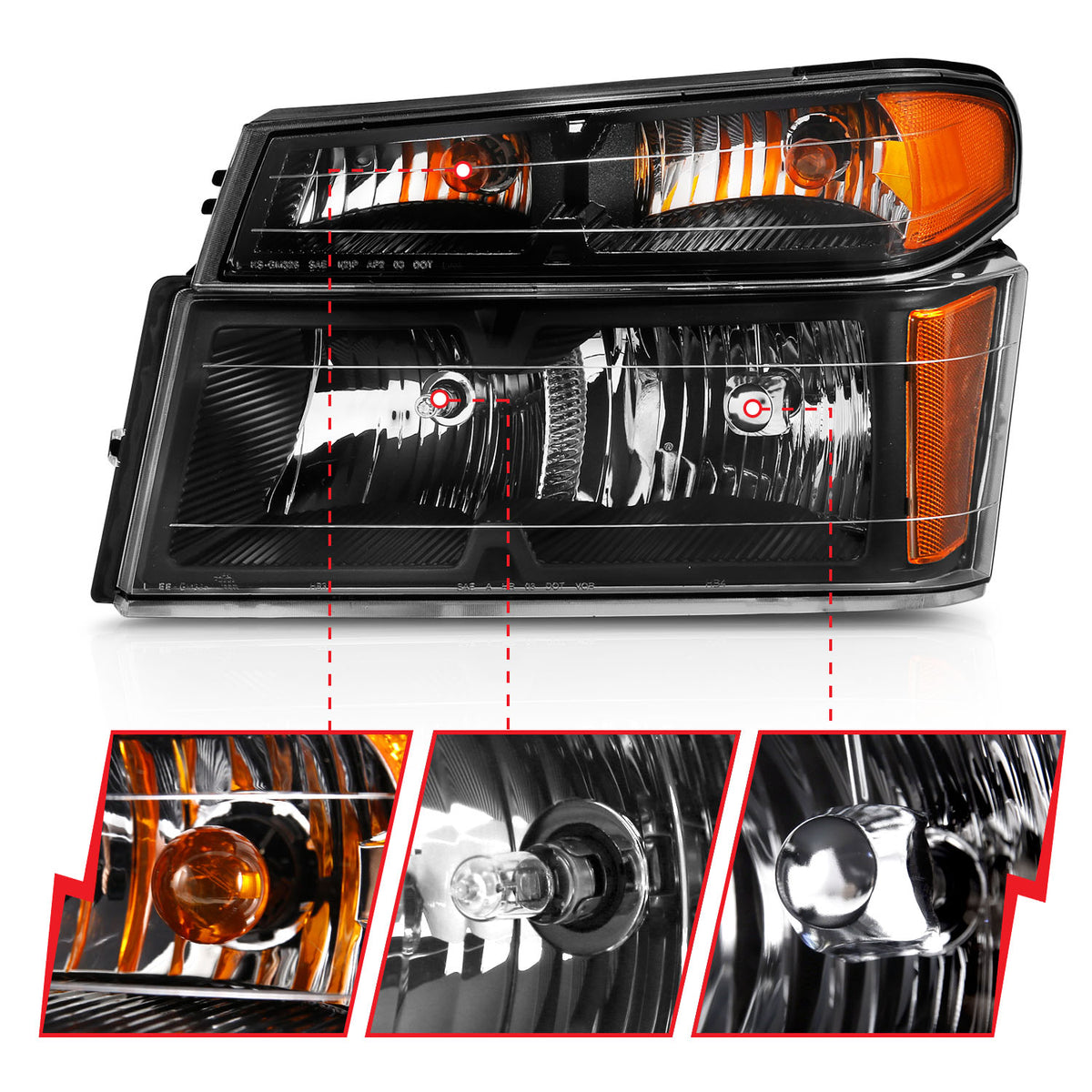 Headlight Set Crystal Headlights Black Housing Clear Lens 4pcs (Oe Replcement) GMC Canyon 2004-2006 AnzoUSA-2