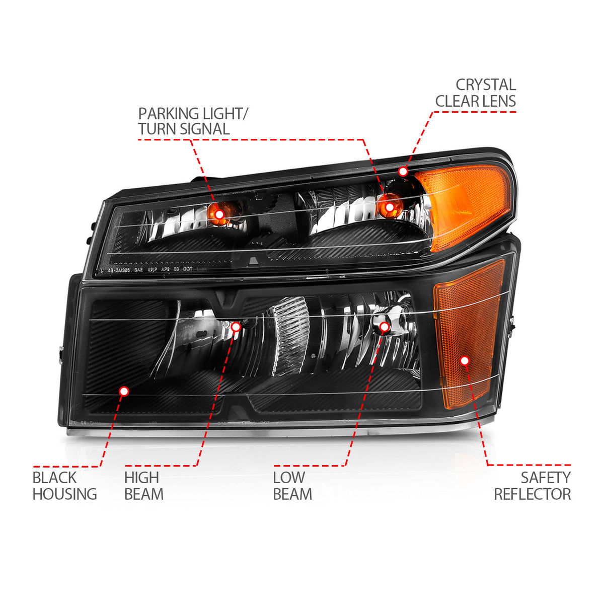 Headlight Set Crystal Headlights Black Housing Clear Lens 4pcs (Oe Replcement) GMC Canyon 2004-2006 AnzoUSA-3