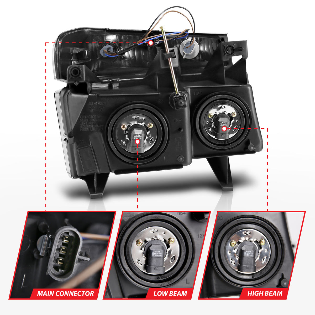 Headlight Set Crystal Headlights Black Housing Clear Lens 4pcs (Oe Replcement) GMC Canyon 2004-2006 AnzoUSA-4