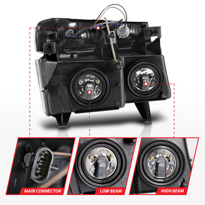 Headlight Set Crystal Headlights Black Housing Clear Lens 4pcs (Oe Replcement) GMC Canyon 2004-2006 AnzoUSA-4