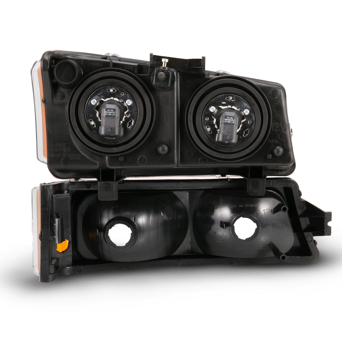 Headlight Set W/Signal Lights 4pcs Crystal Headlights Black Housing Clear Lens Chevrolet Silverado 1500/1500 HD/2500/2500 HD/3500 2003-2006 AnzoUSA-1