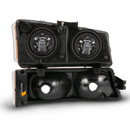Headlight Set W/Signal Lights 4pcs Crystal Headlights Black Housing Clear Lens Chevrolet Silverado 1500/1500 HD/2500/2500 HD/3500 2003-2006 AnzoUSA-1