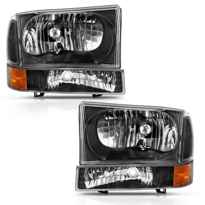 Headlight Set Crystal Headlights Black Housing Clear Lens W/Corner Lights Pair Ford Trucks/SUVs 1999-2004 AnzoUSA