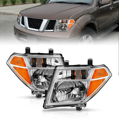 Headlight Set Crystal Headlights Chrome Housing Clear Lens Pair (OE Replacement) Nissan Frontier/Pathfinder 2005-2008 AnzoUSA