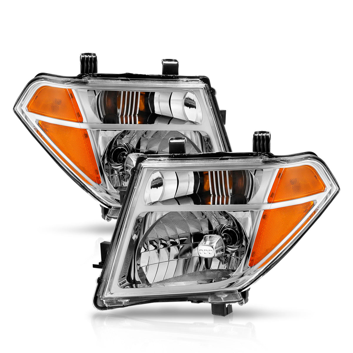 Headlight Set Crystal Headlights Chrome Housing Clear Lens Pair (OE Replacement) Nissan Frontier/Pathfinder 2005-2008 AnzoUSA-1