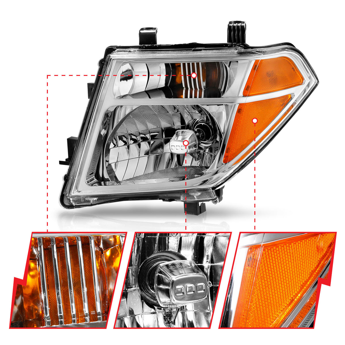 Headlight Set Crystal Headlights Chrome Housing Clear Lens Pair (OE Replacement) Nissan Frontier/Pathfinder 2005-2008 AnzoUSA-2
