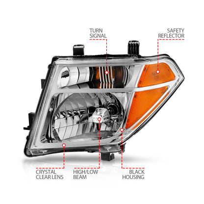 Headlight Set Crystal Headlights Chrome Housing Clear Lens Pair (OE Replacement) Nissan Frontier/Pathfinder 2005-2008 AnzoUSA-3