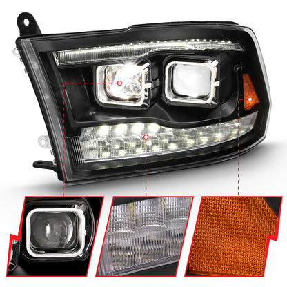 LED Projector Headlights LED Projector Plank Style Switchback H.l Halo Black Amber (Oe Style)Ram 1500/2500/3500 2011-2018 AnzoUSA-2