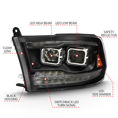 LED Projector Headlights LED Projector Plank Style Switchback H.l Halo Black Amber (Oe Style)Ram 1500/2500/3500 2011-2018 AnzoUSA-3