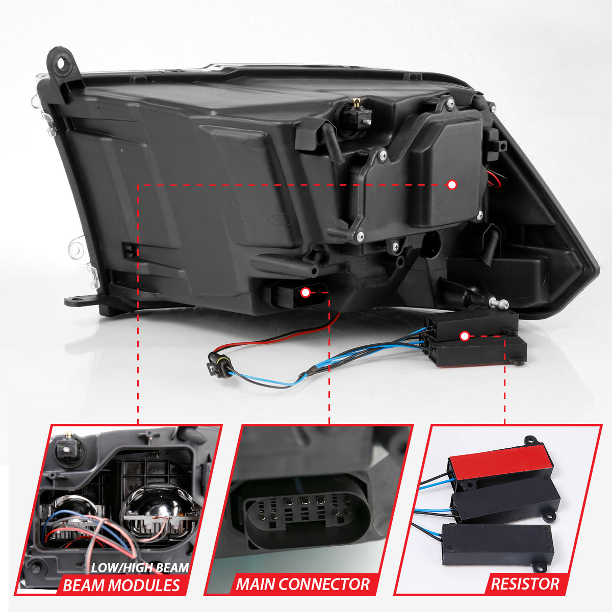 LED Projector Headlights LED Projector Plank Style Switchback H.l Halo Black Amber (Oe Style)Ram 1500/2500/3500 2011-2018 AnzoUSA-4