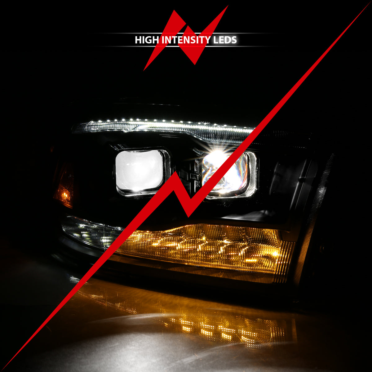 LED Projector Headlights LED Projector Plank Style Switchback H.l Halo Black Amber (Oe Style)Ram 1500/2500/3500 2011-2018 AnzoUSA-5