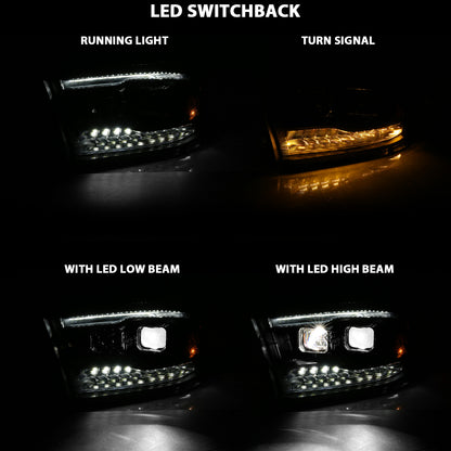 LED Projector Headlights LED Projector Plank Style Switchback H.l Halo Black Amber (Oe Style)Ram 1500/2500/3500 2011-2018 AnzoUSA-6