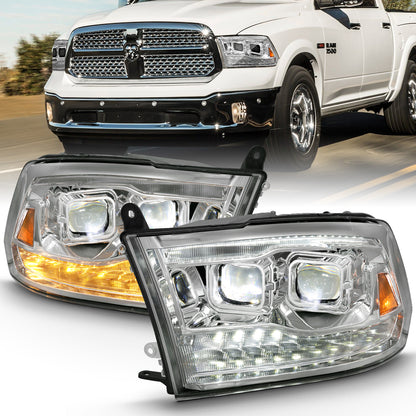 LED Projector Headlights LED Projector Plank Style Switchback H.l Halo Chrome Amber (Oe Style)Ram 1500/2500/3500 2011-2018 AnzoUSA