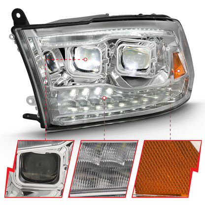 LED Projector Headlights LED Projector Plank Style Switchback H.l Halo Chrome Amber (Oe Style)Ram 1500/2500/3500 2011-2018 AnzoUSA-2